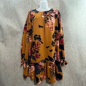 Umgee‎ Floral Mustard Long Sleeve Dress Size Medium